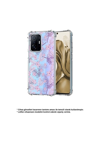 Vivo Y16 Uyumlu Köşe Korumalı Floral Pudra Tasarımlı Şeffaf Silikon Kılıf