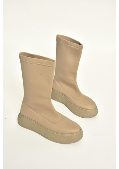 Fox Shoes T811230904 Bej Kumaş Kalın Tabanlı Kadın Bot Bej-kumaş Bej