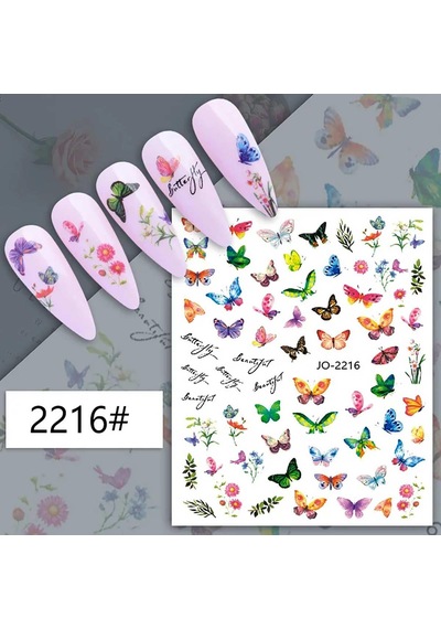 Adanil Renkli Kelebek Yazı Çiçek Sticker J0-2216