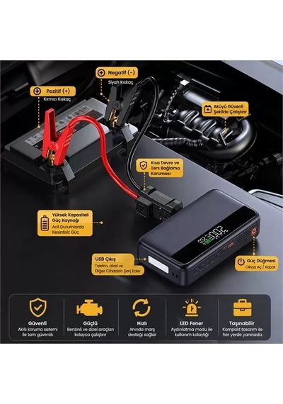 Sh Powermaster N33 Lastik Hava Kompresörlü Akü Takviye Cihazı 65w Fast Powerbank Najmaddin