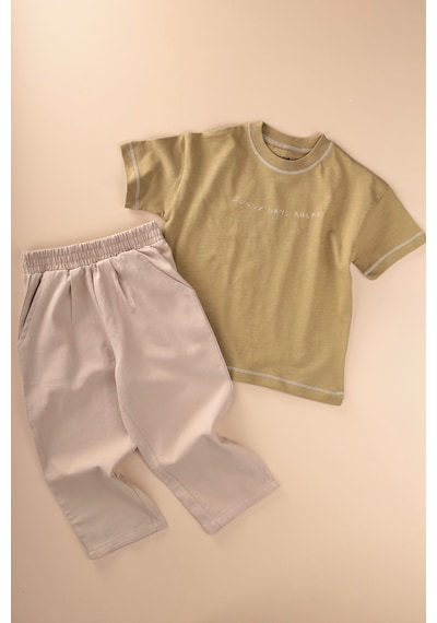 Cigit Pantolonlu T-shirt Takım 2-10 Yaş Olive Yeşil
