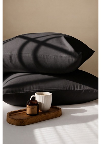 Siyah Renkli Pamuklu Ranforce Kumaş Kapaklı Yastık Kılıfı 2 Adet 50x70 Cm İndigo Mavi