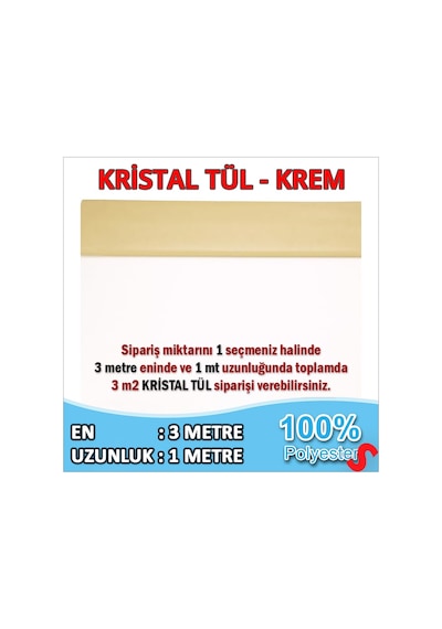 Süsleme Tülü Kristal Tül, 3 Mt En X 1 Mt Uzunluk - Krem 0-99