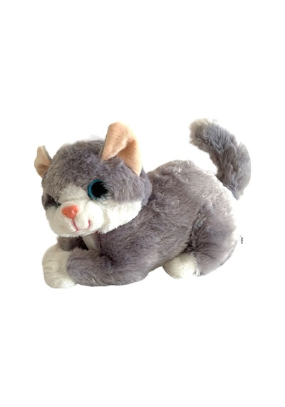 Sesli Miyavlayan Jumbo 30 Cm Peluş Kedi - Gri Gri