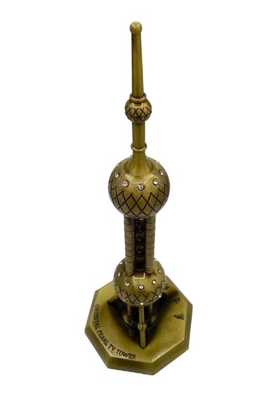 Vintage Metal Shanghai Oriental Pearl Tv Tower Biblo Antik Bronz 14 Cm