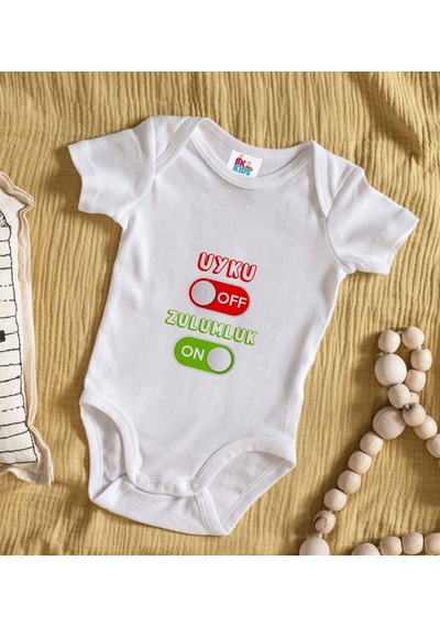 Bk Gift Bk Kids Uyku Off Tasarımlı Beyaz Bebek Body Zıbın-1 Çok Renkli
