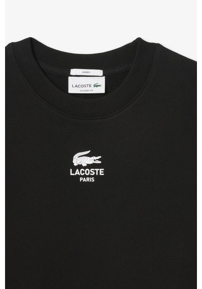 Lacoste Unisex Sweatshirt Bisiklet Yaka Pamuklu Sweatshirt Siyah