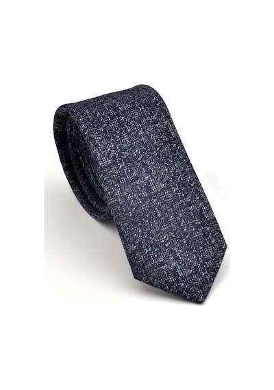 Gaffy Füme Gri Kırcıl Desenli Lacivert Dokuma Kumaş Mendilli Slim Fit Kravat // Sdk230917 Gri - Lacivert