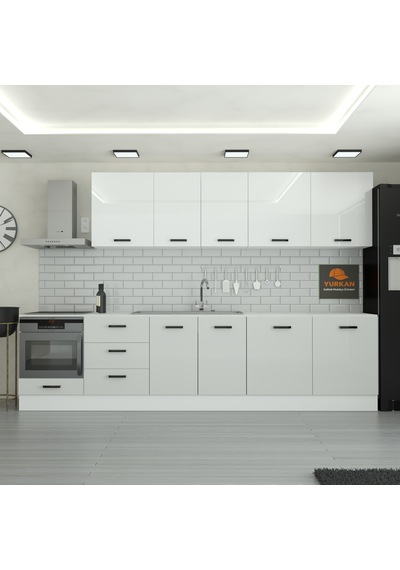 300 Cm Mutfak Dolabı Mdf Kapak Tezgah Dahil Yrkn320 100 Gümüş