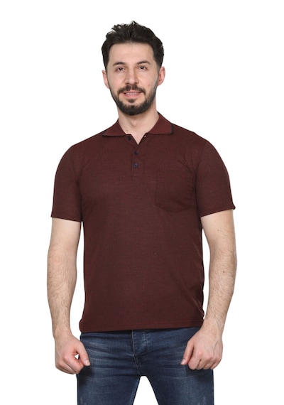 Kzctekstil Erkek Baba Ve Orta Yaş Penye Tişört Yakalı Cepli Jakarlı Desenli Kumaş Klasik Kesim Bordo