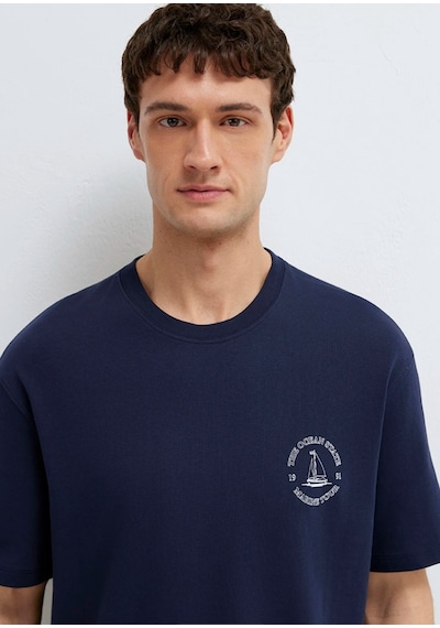 Mavi M0613282-82318 Gemi Baskılı Tişört Erkek T-shirt Lacivert