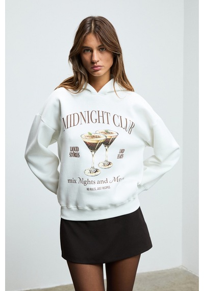 ETHIQUET UKKIS Kadın Yumuşak Kumaşlı Nakışlı Kapüşonlu Ekru Sweatshirt