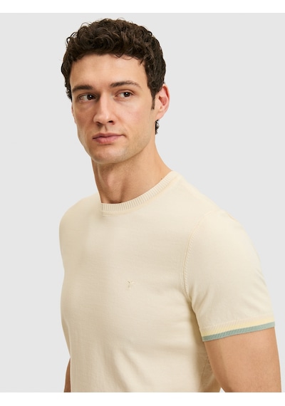 Ekru Slim Fit %100 Pamuk Bisiklet Yaka Triko T-shirt Bej