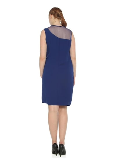 4011Asx-Nidya Moda Büyük Beden Elbise Krep Saks Mavi