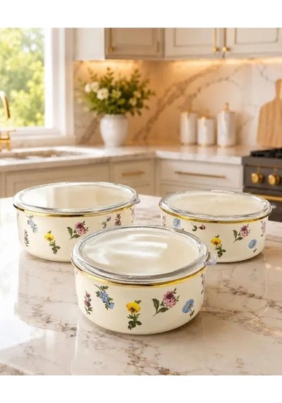 Acar Petit Fleur Collection Emaye 3lü Saklama Kabı Xap-10439 Çok Renkli