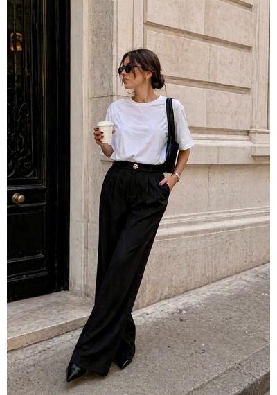 Bbbutikbasic Dökümlü Palazzo Pantolon Z6282 siyah Bbbutikbasic Dökümlü Palazzo Pantolon Z6282 siyah