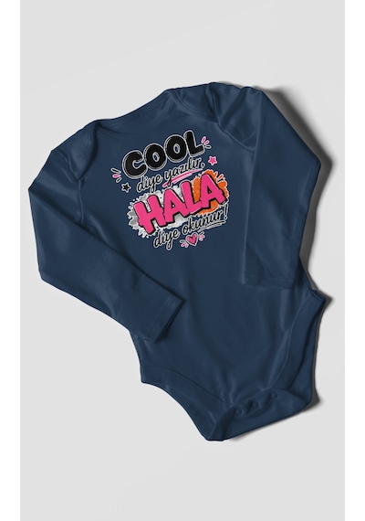 Morivokids Cool Diye Yazılır Hala Diye Okunur Uzun Kollu Bebek Body %100 Pamuk Lacivert