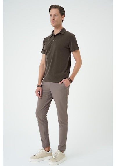 Efor Slim Fit Düğmeli Polo Yaka Pamuklu Koyu Vizon Tişört Ts 879 Vizon