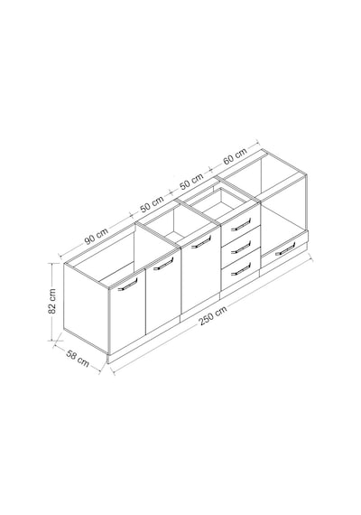 Minar 250 Cm Mutfak Dolabı Beyaz 250-B3-Alt Modül Beyaz