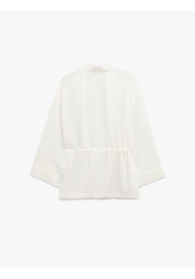 Koton Mandarin Yaka Beli Bağcıklı 3/4 Geniş Kollu Kimono Kırık Beyaz 5sak50120pw Ekru