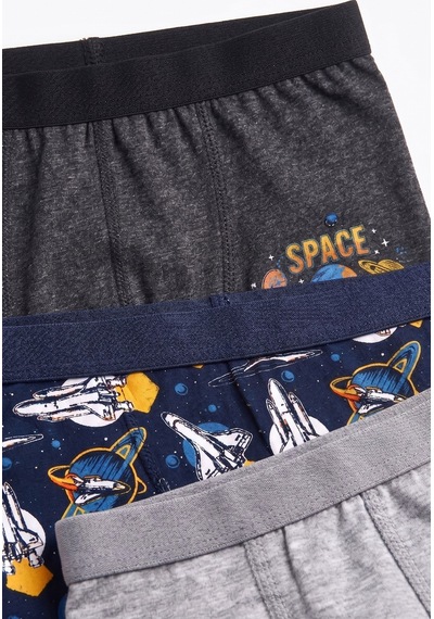 Öts Erkek Çocuk 3 Lü Pamuklu Boxer Baskılı Ergonomik Tasarım 7717-3 Renkli