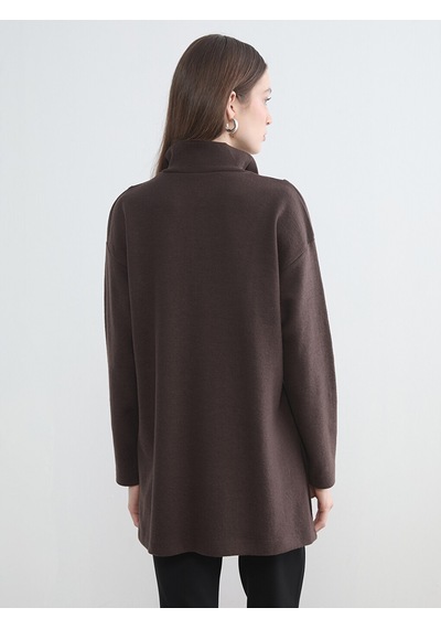 Lcw Modest Kahverengi Dik Yaka Kadın Sweatshirt Tunik