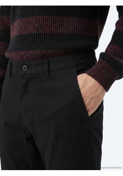 Kip Siyah Düz Dokuma Slim Fit Spor Pamuk Karışımlı Pantolon