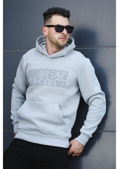 Oksit Break Üç İplik Şardonlu Baskılı Kapüşonlu Erkek Sweatshirt 001