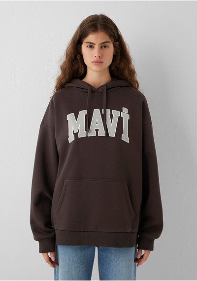 Mavi Logo Baskılı Kapüşonlu Kahverengi Sweatshirt 1600361-70222