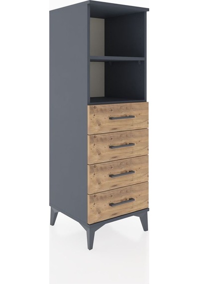 Hyperion Dolap 2 Raflı 4 Çekmeceli 44x44x134 Antrasit-çam Antrasit