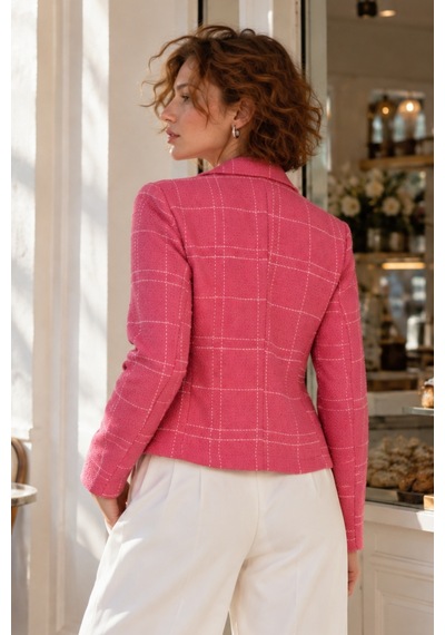Armonika Kadın Fuşya-bej Kruvaze Yaka Tüvit Crop Ceket Arm-24k001014