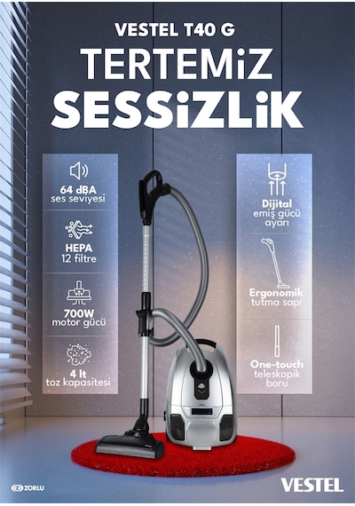 Vestel T40 G 700 W Toz Torbalı Elektrikli Süpürge