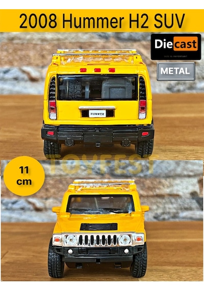 2008 Hummer H2 Suv Çek Bırak Die - Cast Kapıları Açılabilen Metal Model Araba - Sarı 11.5 Cm