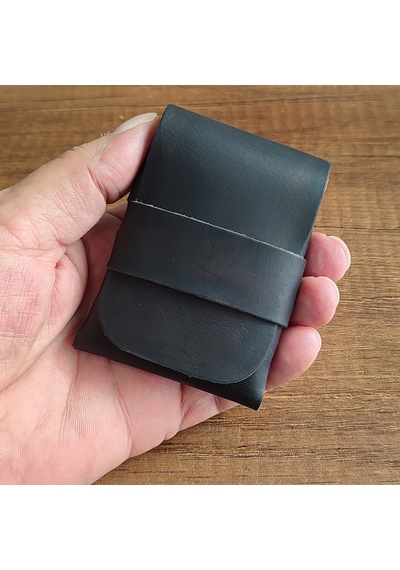 Sumerian Leather Craft Minimalist Deri Kartlık Siyah Anahtarlık Hediye Siyah