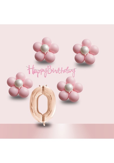 0 Yaş Pembe Papatya Temalı Rosegold Rakam Pembe Happy Birthday Banner Doğum Günü Süsleme