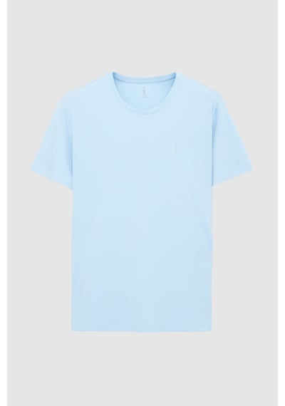 Twn Slim Fit Açık Mavi Düz Kabartma Baskılı T-shirt 4ec148551753m Açik Mavi