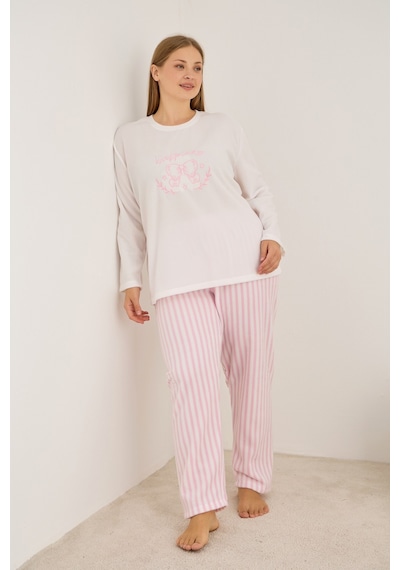 Siyah İnci Nakışlı Büyük Beden Polar Kışlık Örme Pijama Takım 25222570 Beyaz-pembe Siyah İnci Nakışlı Büyük Beden Polar Kışlık Örme Pijama Takım 25222570 Beyaz-pembe
