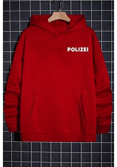 Altamira Unisex Polizei Baskılı Oversize Kapüşonlu Sweatshirt 001