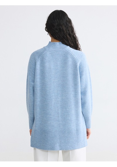 Lcw Modest Mavi Yarım Balıkçı Yaka Oversize Kadın Triko Tunik