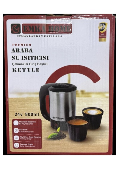 Emka Home Premium 24v Araç İçi Su Isıtıcı Kettle 800 Ml Çakmaklık Girişli Paslanmaz Çelik Kettle