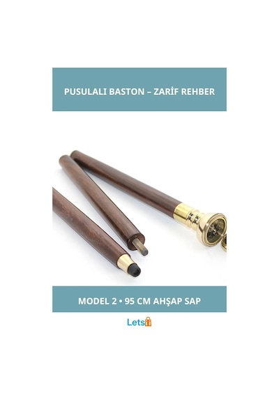 Pirinç Pusulalı Ahşap Baston 95 Cm 1 Adet