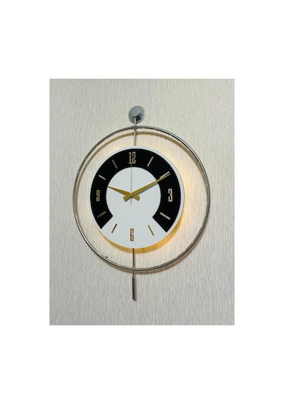 Pey Aksesuar 50x70 Cm Metal Ahşap Ve Işığın Muhteşem Uyumu Duvar Saati Dekoratif Ahşap-m54-kromgrı-beyaz-siyah-gold