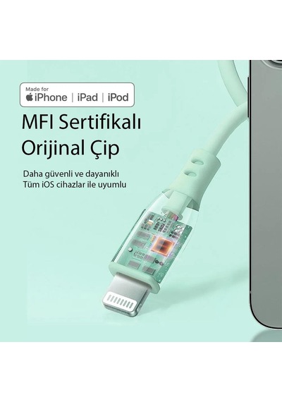 Omars OMCB010GA Usb-C To Lightning Şarj ve Data Kablosu Yeşil