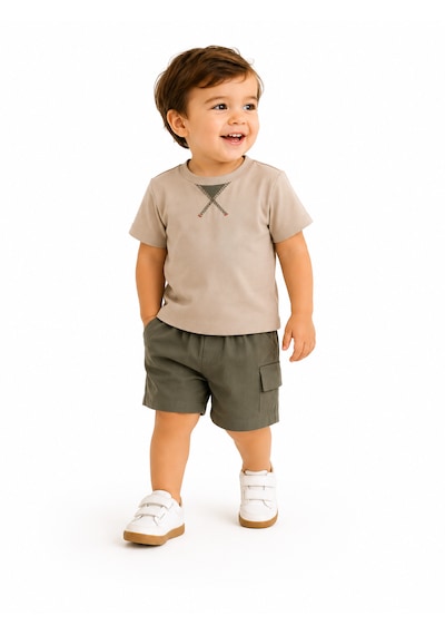 Tucankids Erkek Çocuk Bej Haki Şortlu İkili Takım %100 Pamuk 2-5 Yaş Bej - Haki