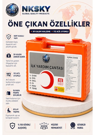 Nksky Ultra İlk Yardım Çantası Duvara Monte Ecza Dolabı İş Yeri Ofis Araç Ev İçin İlk Yardım Seti