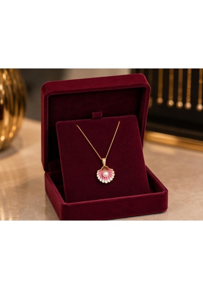 Pembe Beyaz İstiridye Altın Kolye