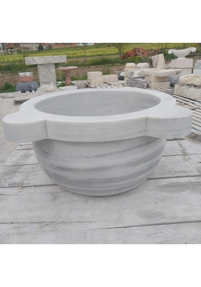 Marmara Homojen Beyaz Mermer Banyo Kurnası Beyaz - Gri