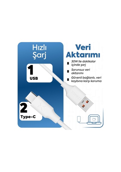 Usb To Type-c İle Uyumlu İphone Ve Samsung İle Uyumlu Hızlı Şarj Ve Data Kablosu 100 Cm Beyaz