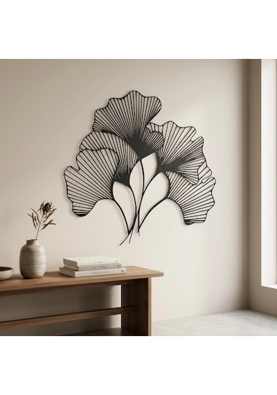 Ginkgo Bilbao Yaprağı Metal Tablo Siyah