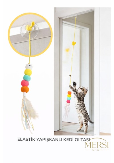 Elastik Yapışkanlı Kedi Oyuncağı Çanlı Esnek Oltalı Kedi Oyunu